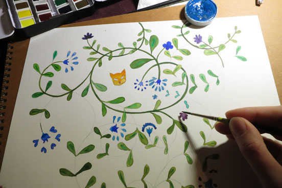 Painting process for a floral decorative image