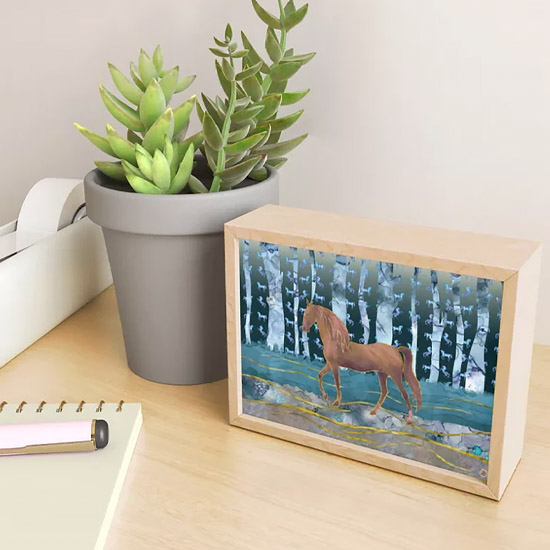 Mini Art Print with a horse in the forest