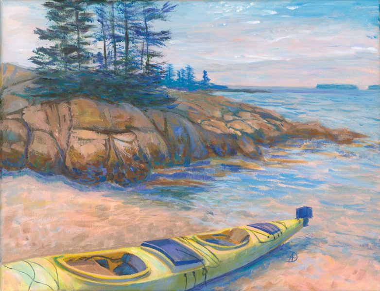Yellow Kayak and Islands in Acadia