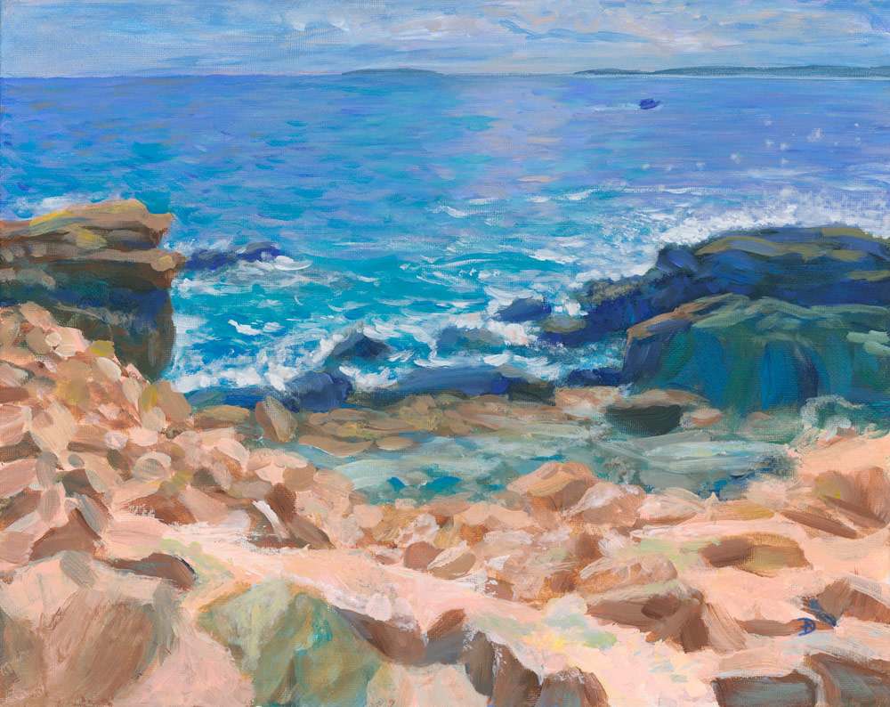 The Ocean Path trail at Acadia. Original painting by Andreea Dumez. 