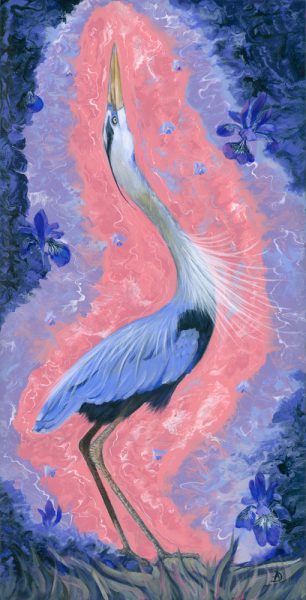 Great Blue Heron extending its neck - acrylic on canvas painting