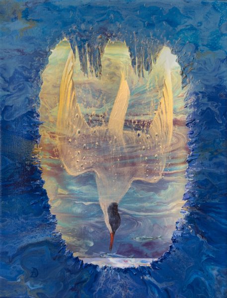 Tern bird diving down into the water - Acrylic painting by Andreea Dumez